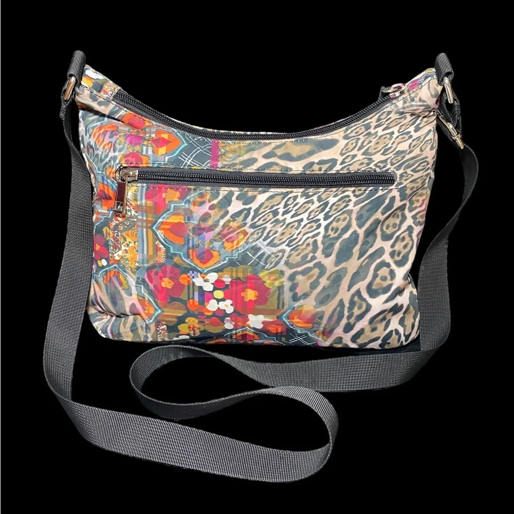 Samantha Brown‎ To-Go Double Pocket Hobo Tropical Tribal Leopard Crossbody